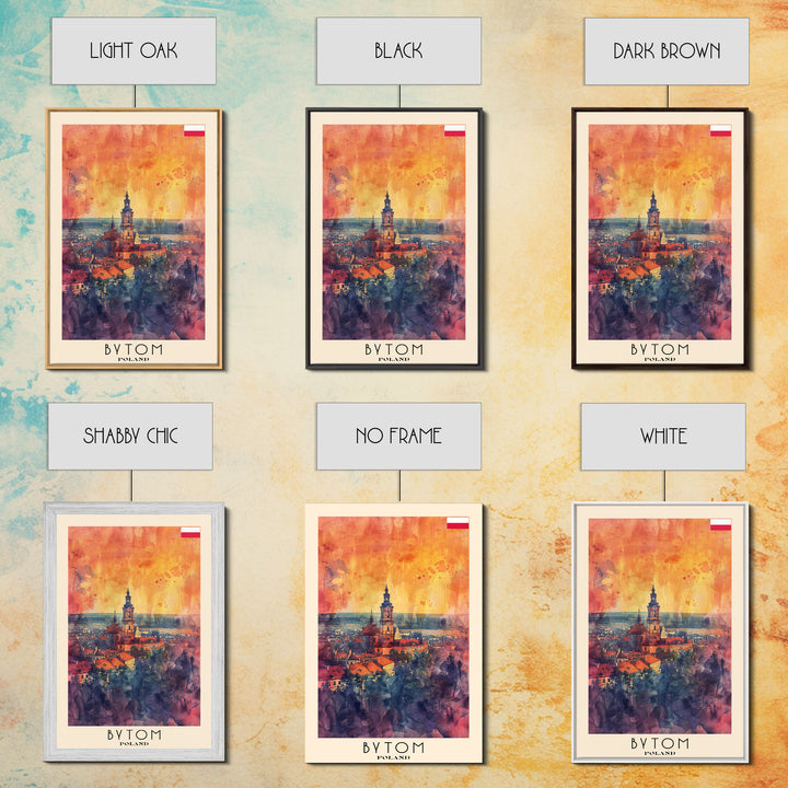 Bytom Poland Travel Poster Framed Canvas Print, Watercolor Painting, Urban Scene, Wall Art, Home Decor, Living Room Art, Minimalist Travel Print