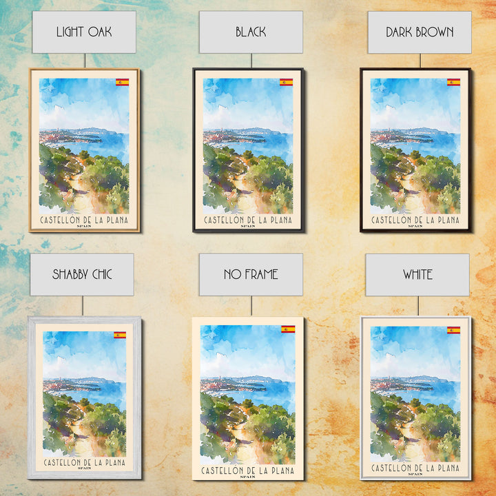 Castellón de la Plana Spain Travel Poster Framed Canvas Print, Wall Art, Home Decor, Travel Print, Vacation Gift, Watercolor Painting, Original Art