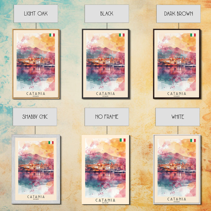 Catania Italy Travel Poster Framed Canvas Print, Wall Art, Home Decor, Travel Print, Vacation Gift, Watercolor Painting, Original Art