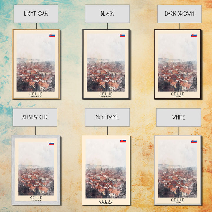 Celje Slovenia Travel Poster Framed Canvas Print, Wall Art, Home Decor, Travel Print, Vacation Gift, Watercolor Painting, Original Art