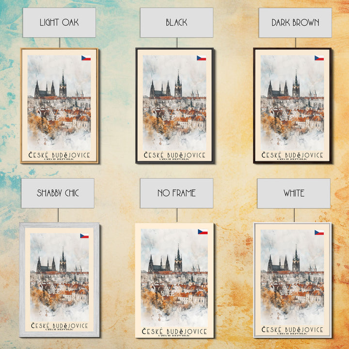 České Budějovice Czech Republic Travel Poster Framed Canvas Print, Wall Art, Home Decor, Travel Print, Vacation Gift, Watercolor Painting, Original Art