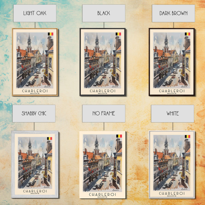 Charleroi Belgium Travel Poster Framed Canvas Print, Wall Art, Home Decor, Travel Print, Vacation Gift, Watercolor Painting, Original Art