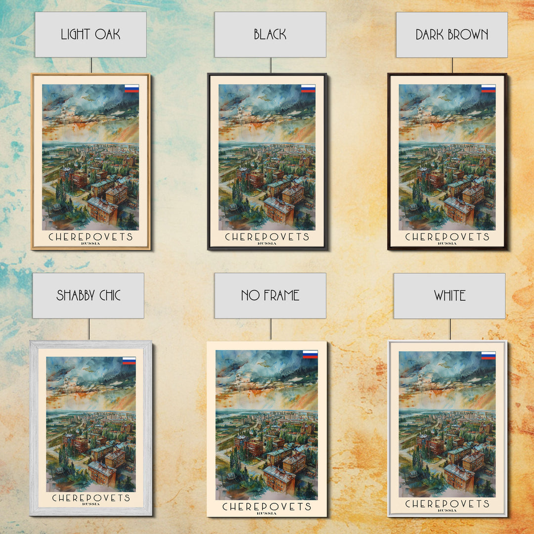 Cherepovets Russia Travel Poster Framed Canvas Print, Wall Art, Home Decor, Travel Print, Abstract Watercolor Painting, Original Art