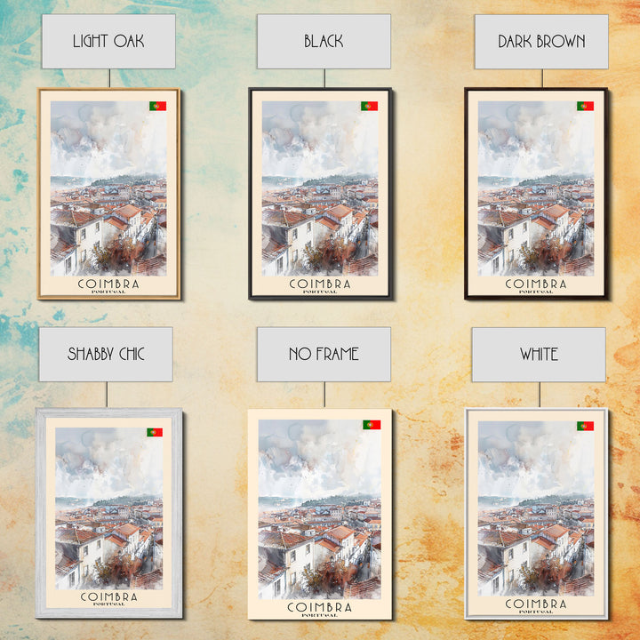 Coimbra Portugal Travel Poster Framed Canvas Print, Wall Art, Home Decor, Travel Print, Minimalist Watercolor Painting, Original Art