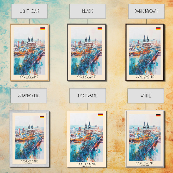 Cologne Germany Watercolor Travel Poster, Wood Framed Canvas Print, Boho Wall Art, Living Room Decor, Original Artwork, Cityscape Home Decor, Travel Print