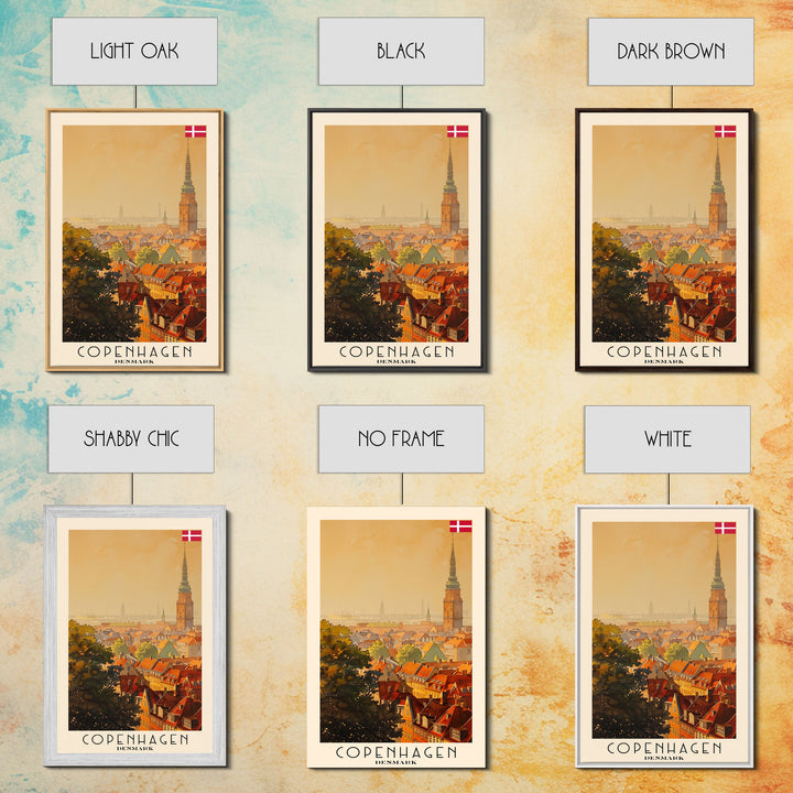 Copenhagen Denmark Cityscape Art, Framed Canvas Print, Watercolor Travel Poster, Minimalist Wall Decor, Home Decoration, Living Room Art, Travel Print