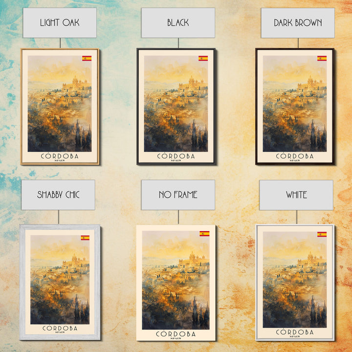 Cordoba Spain Travel Poster, Framed Canvas Print, Watercolor Cityscape Art, Wall Decor, Living Room Artwork, Home Decor, Original Painting, Travel Print