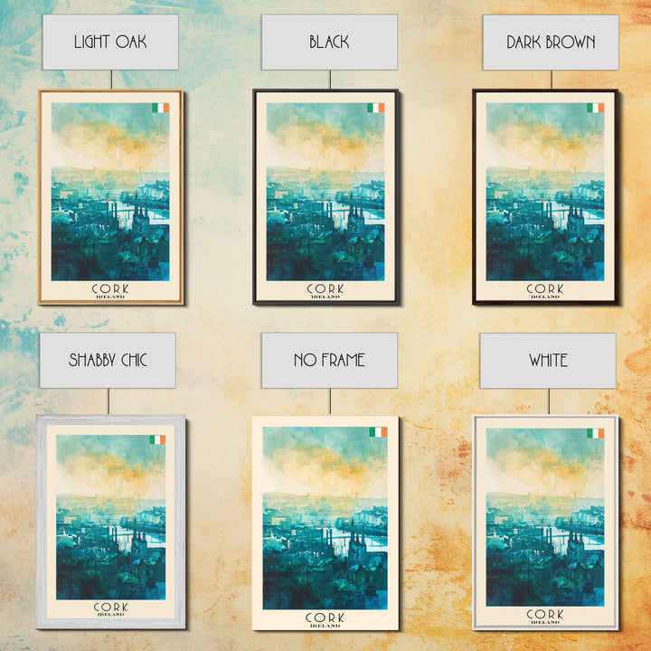 Cork Ireland Watercolor Travel Poster, Framed Canvas Print, Cityscape Wall Art, Home Decoration, Living Room Decor, Original Artwork, Travel Print