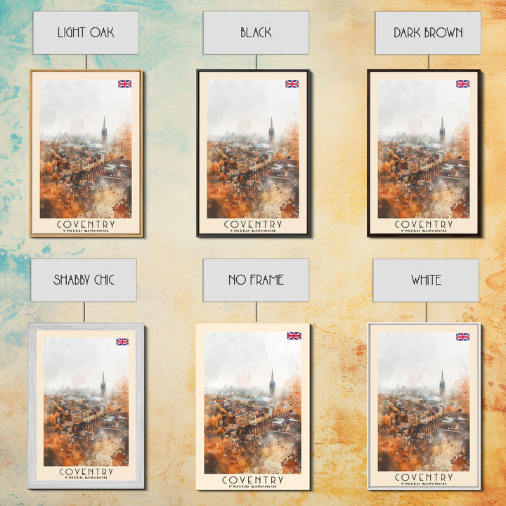 Coventry United Kingdom Travel Poster, Framed Canvas Print, Abstract Cityscape Wall Art, Home Decor, Living Room Decoration, Watercolor Art, Travel Print