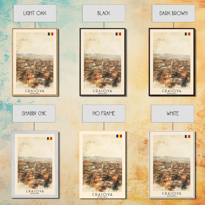 Craiova Romania Watercolor Cityscape, Framed Canvas Print, Travel Poster Art, Home Decor, Living Room Wall Art, Original Painting, Travel Print