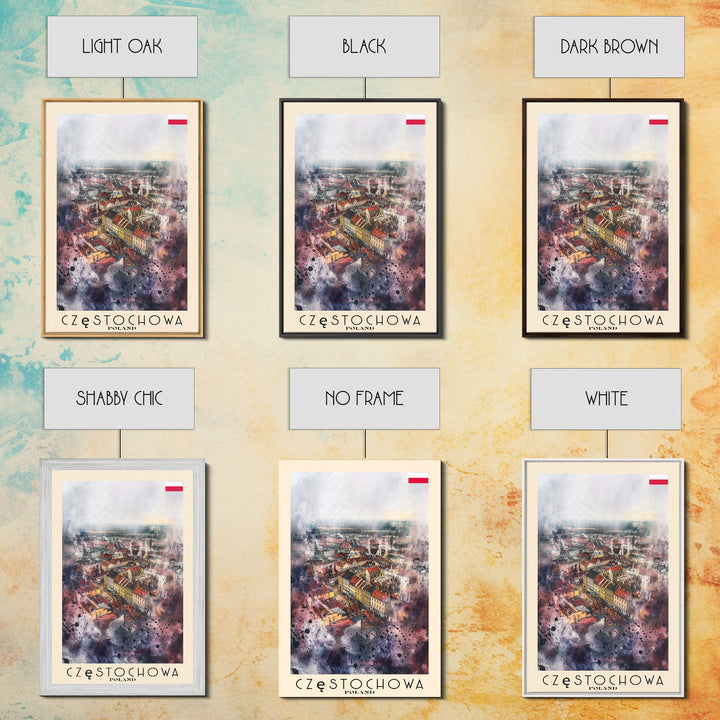 Czestochowa Poland Framed Canvas Print, Watercolor Travel Poster, Cityscape Wall Art, Home Decor, Living Room Artwork, Original Art, Travel Print