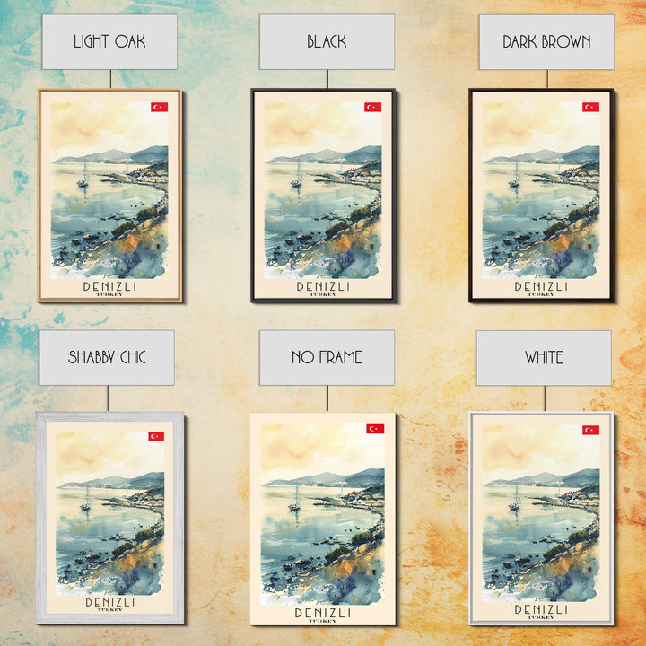 Denizli Turkey Watercolor Travel Poster, Framed Canvas Print, Coastal Cityscape Wall Art, Home Decor, Living Room Decoration, Original Artwork, Travel Print