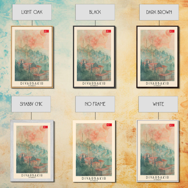 Diyarbakir Turkey Cultural Heritage Framed Canvas Print, Vintage Travel Poster, Turkish Watercolor Art, Exotic Home Decor, Historical Wall Art, Living Room Display