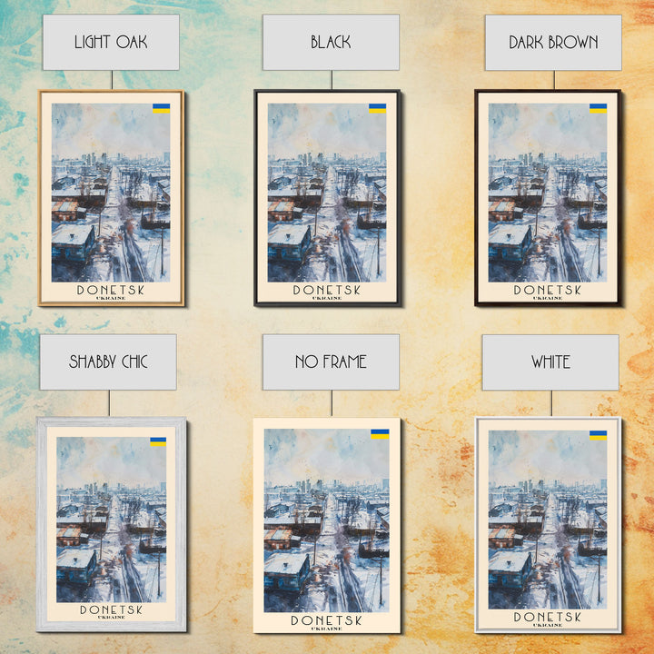 Donetsk Ukraine Winter Scene Framed Canvas Print, Watercolor Travel Poster, Ukrainian Urban Art, Cold Season Decor, Unique Wall Art, Living Room Decoration