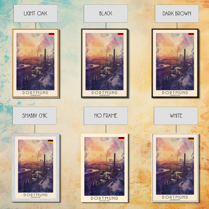 Dortmund Germany Industrial Cityscape Framed Canvas Print, Watercolor Travel Poster, German Urban Art, Modern Home Decor, Industrial Wall Art, Living Room Design