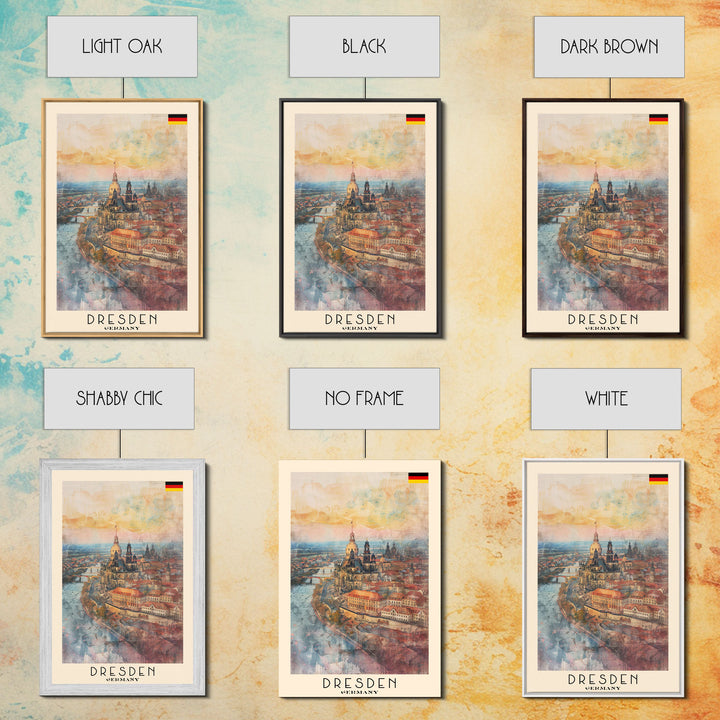 Dresden Germany Architectural Marvel Framed Canvas Print, Watercolor Travel Poster, German Historical Art, Elegant Home Decor, Classic Wall Art, Living Room Centerpiece