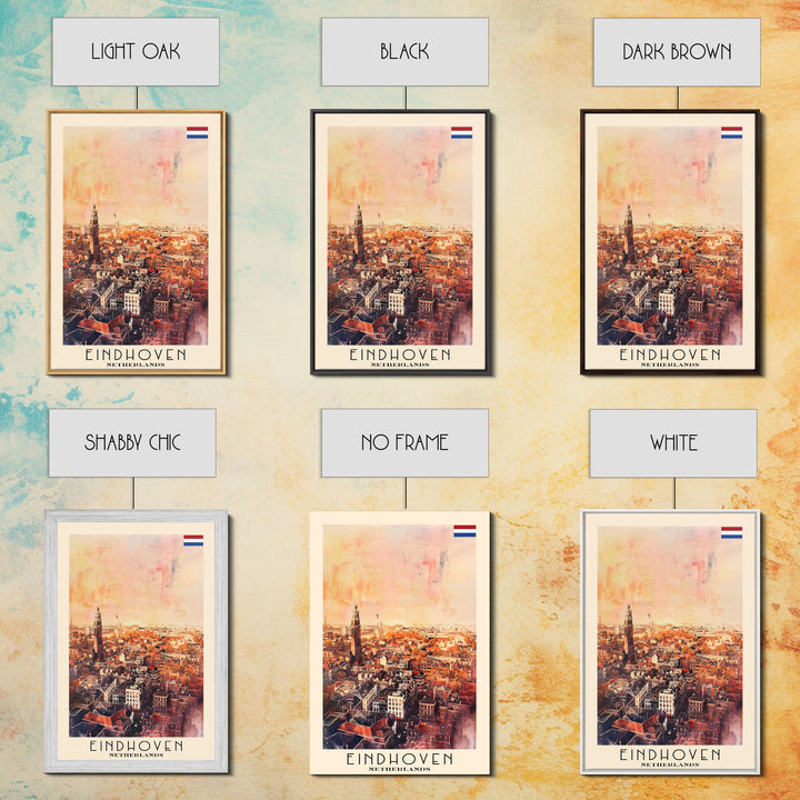 Eindhoven, Netherlands Framed Canvas Print. Modern Wall Art for Living Room or Bedroom, Cityscape Travel Poster Art.