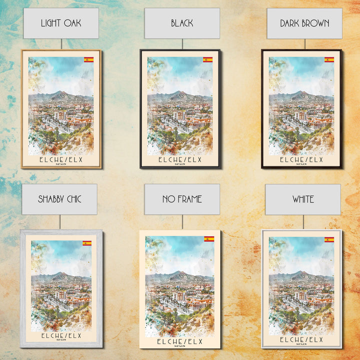 Elche, Spain Vibrant Framed Canvas Print. Stunning Wall Art for Living Room or Bedroom Decor, Spanish Travel Poster Art.