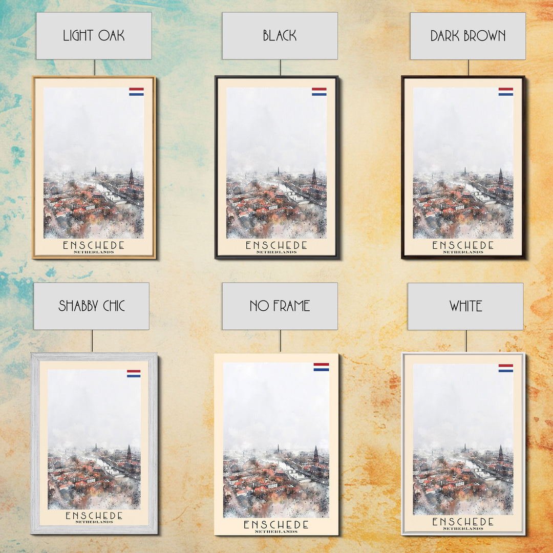 Enschede, Netherlands Framed Canvas Print. Urban Winter Wall Art for Living Room or Bedroom Decor, Travel Poster Art.