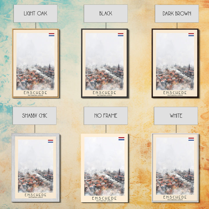 Enschede, Netherlands Framed Canvas Print. Urban Winter Wall Art for Living Room or Bedroom Decor, Travel Poster Art.