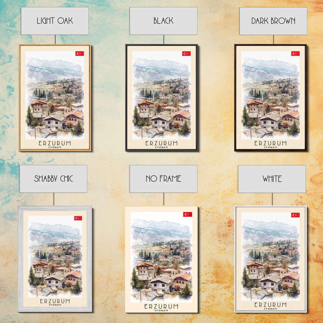 Erzurum Turkey Scenic Watercolor Framed Canvas Print, Stunning Travel Poster Art for Living Room and Bedroom Wall Decor