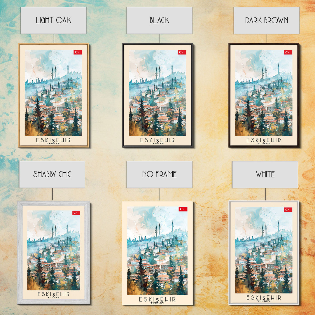 Eskisehir Turkey Charming Watercolor Framed Canvas Print, Captivating Travel Poster Art for Living Room and Bedroom Decor