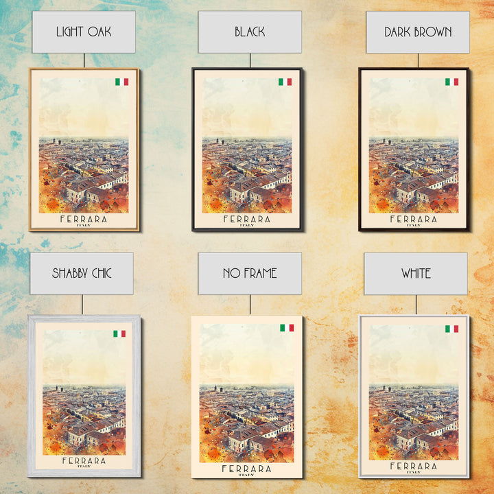 Ferrara Italy Historic Watercolor Framed Canvas Print, Elegant Travel Poster Art for Living Room and Office Wall Decor