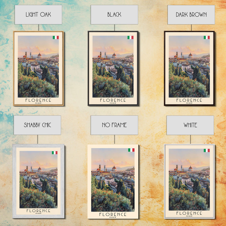 Florence Italy Iconic Watercolor Framed Canvas Print, Timeless Travel Poster Art for Home and Bedroom Wall Decor