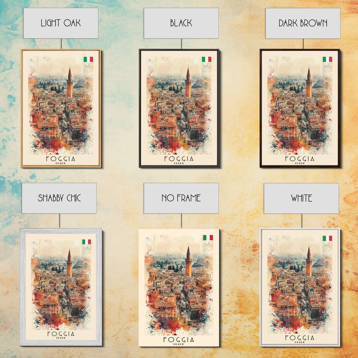 Foggia Italy Architectural Watercolor Framed Canvas Print, Striking Travel Poster Art for Living Room and Office Decor