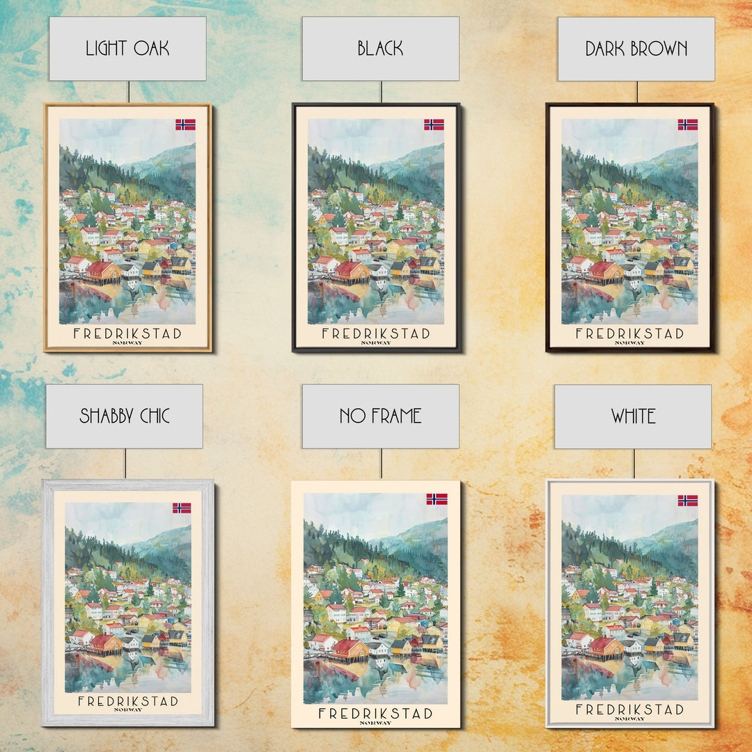 Fredrikstad Norway Picturesque Watercolor Framed Canvas Print, Enchanting Travel Poster Art for Living Room and Bedroom Decor