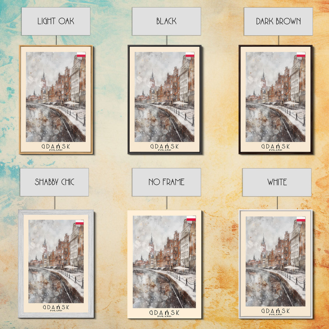 Gdansk, Poland Travel Poster Art, Framed Canvas Print for Living Room or Bedroom, Historic Wall Art, Home Decoration