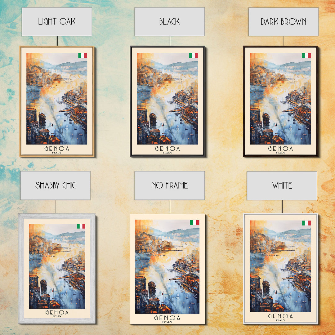 Genoa Italy Watercolor Cityscape Art, Framed Canvas Print, Wall Art for Living Room, Travel Poster Art, Home Decor, Italian Art