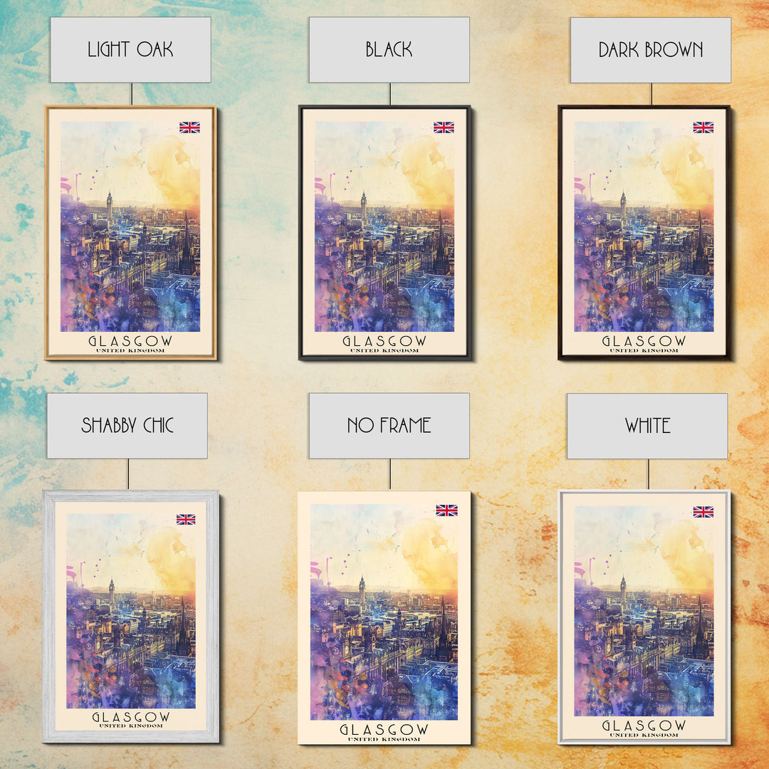 Glasgow United Kingdom Skyline Art, Framed Canvas Print, Living Room Wall Art, Travel Poster, Home Decor, UK Art