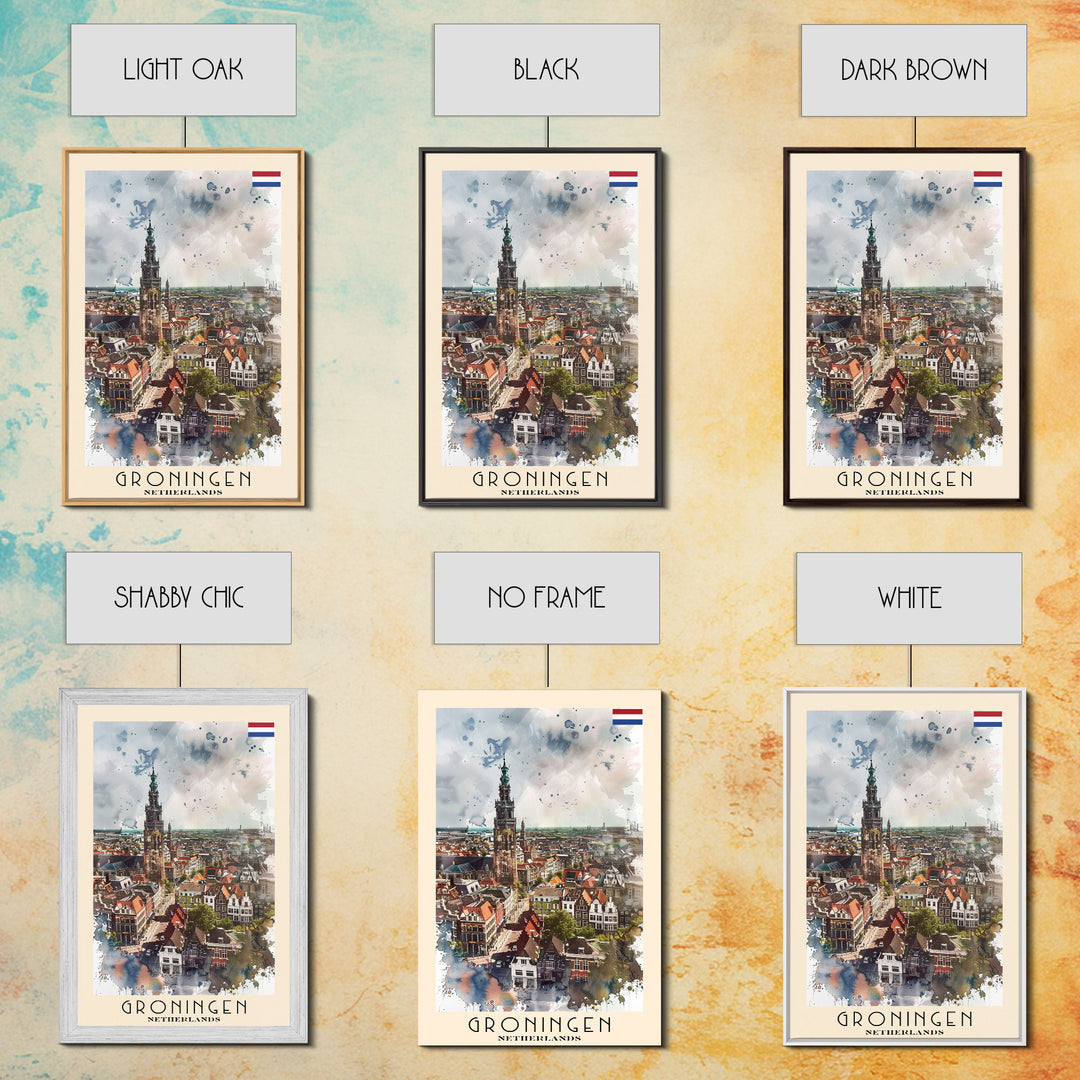 Groningen Netherlands Cityscape Art, Framed Canvas Print, Living Room Wall Art, Travel Poster, Home Decoration, Dutch Wall Art