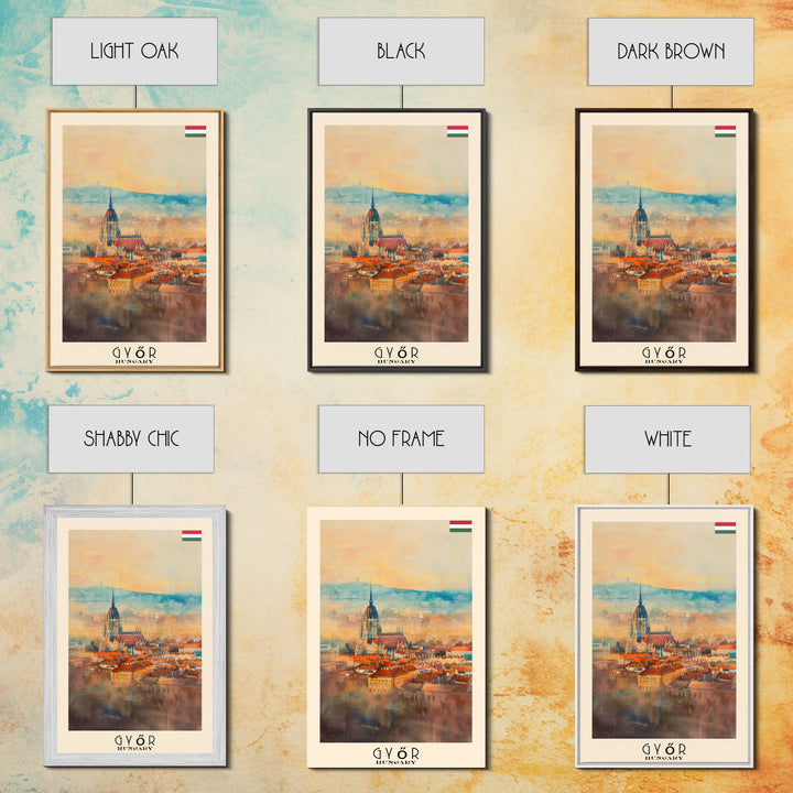 Győr Hungary Cityscape Art, Framed Canvas Print, Bedroom Wall Art, Travel Poster Art, Home Decoration, Hungarian Wall Art