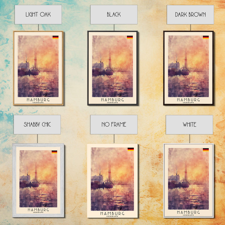 Hamburg Germany Waterfront Sunset Wall Art Print, Framed Canvas Wall Art, Home Decor, Cityscape Poster, Living Room Decor, Office Art, Travel Poster Art