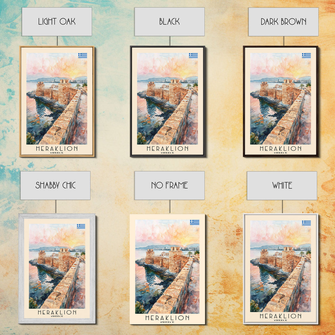 Heraklion Greece Historic Fort Art, Framed Canvas Wall Art, Living Room Decor, Home Decor, Mediterranean Poster, Wall Art Print, Travel Poster Art