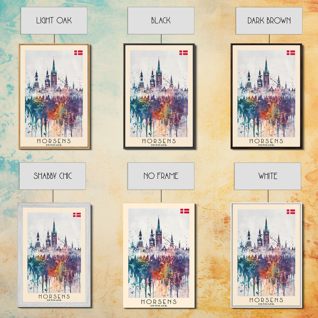 Horsens Denmark Vibrant Cityscape Art, Framed Canvas Wall Art, Home Decor, Living Room Decor, Colorful Poster, Wall Art Print, Travel Poster Art