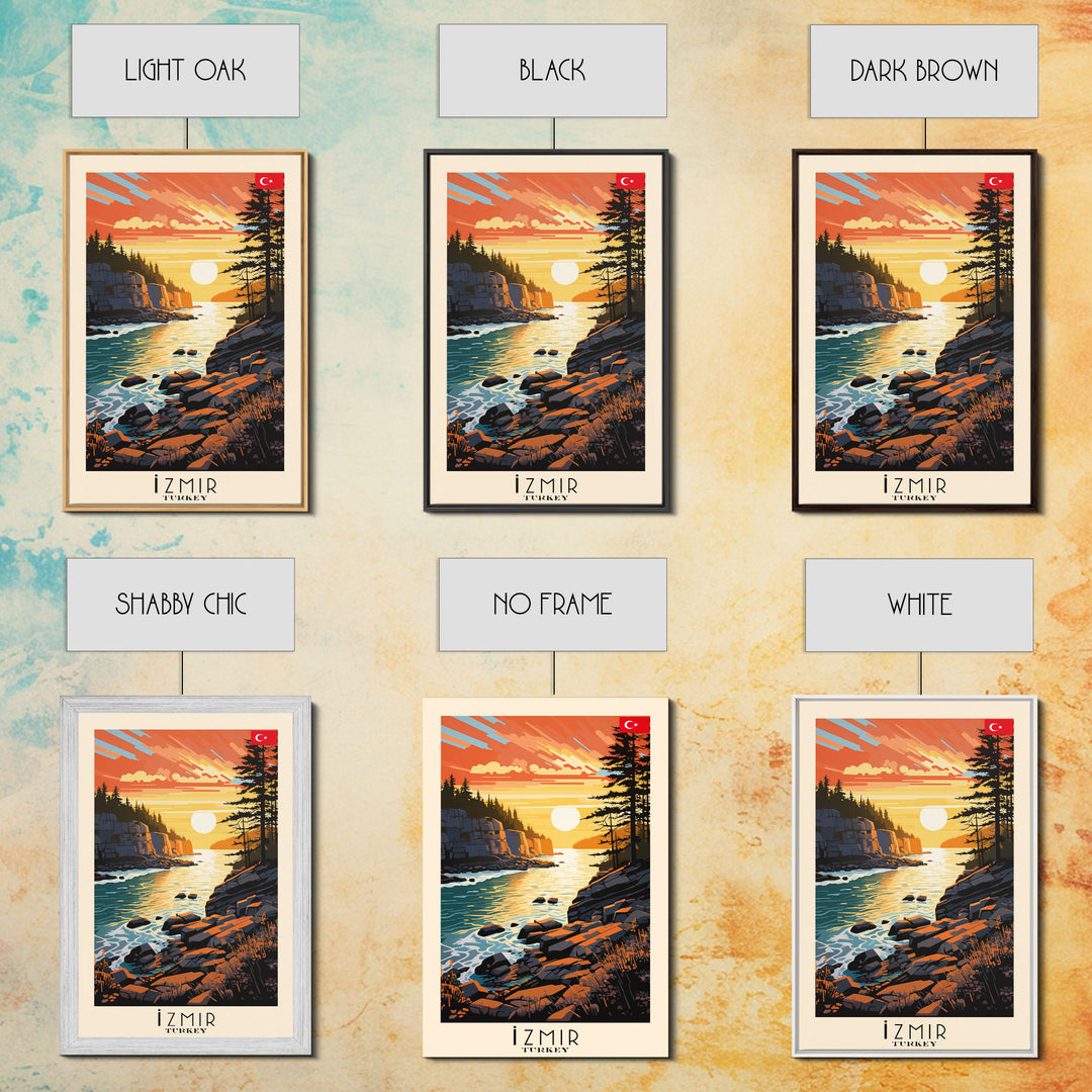 Izmir Turkey Scenic Coastal View, Framed Canvas Print, Travel Poster, Living Room Wall Art, Cityscape Decor, Nautical Art, Modern Home Decoration