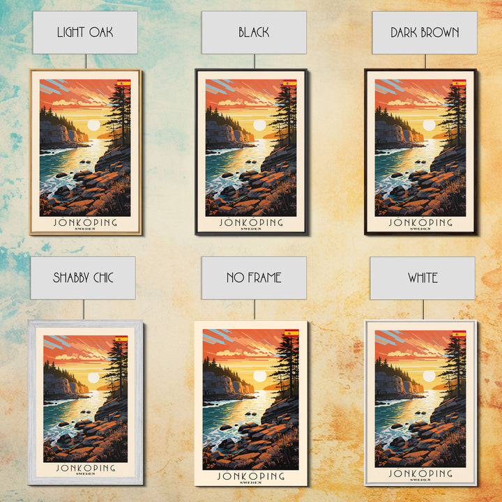 Jonkoping Sweden Lakeside View, Framed Canvas Print, Travel Poster, Serene Wall Art, Bedroom Decor, Scandinavian Cityscape, Modern Home Decoration