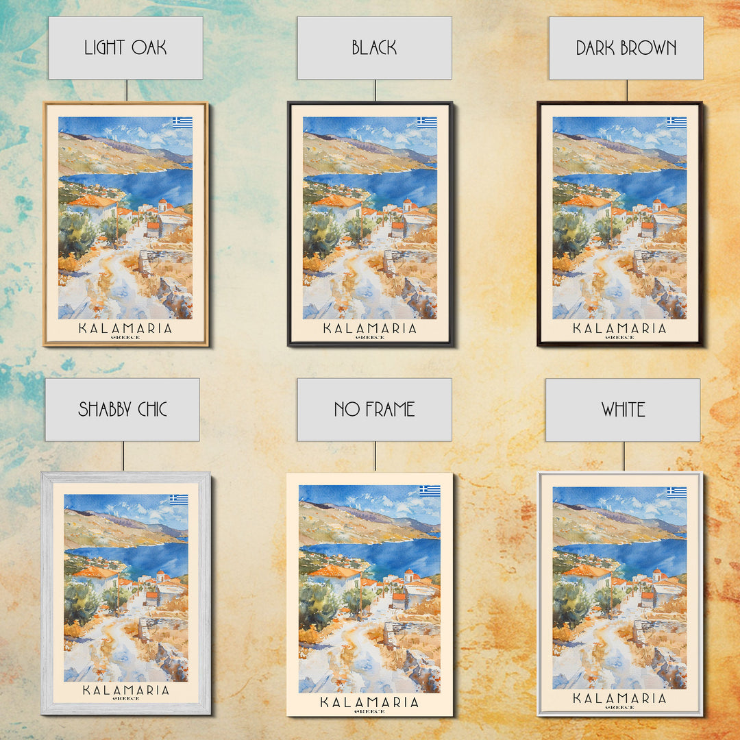 Kalamaria Greece Coastal View, Framed Canvas Print, Travel Poster, Nautical Wall Art, Living Room Decor, Greek Cityscape, Seaside Home Decoration