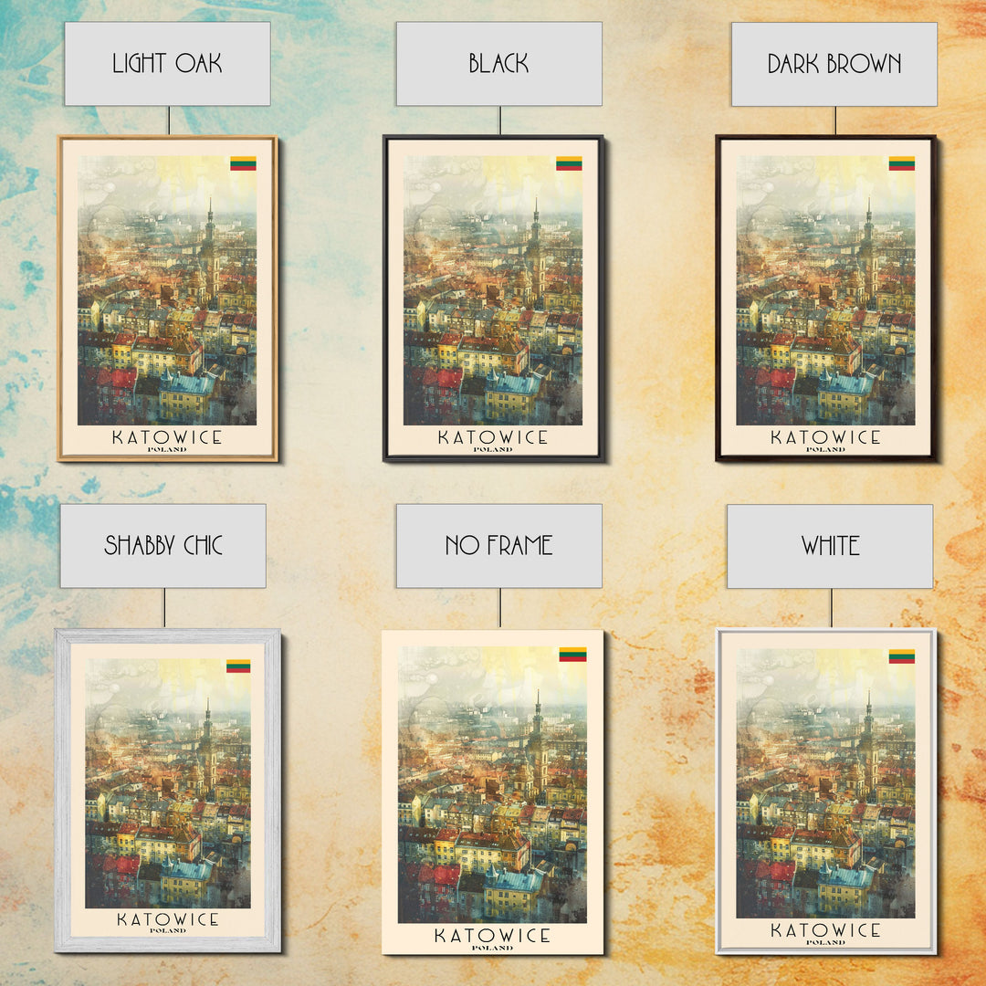 Katowice Poland Cityscape View, Framed Canvas Print, Travel Poster, Wall Art, Home Decoration, Urban Decor, Living Room Art, Polish City