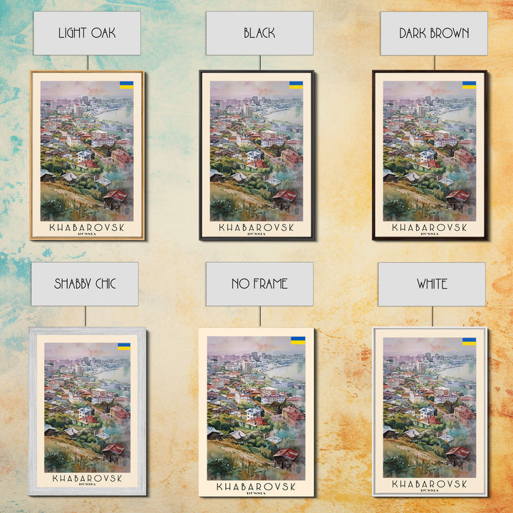 Khabarovsk Russia Riverside View, Framed Canvas Print, Travel Poster, Wall Art, Home Decor, Living Room Decoration, Russian Cityscape Art