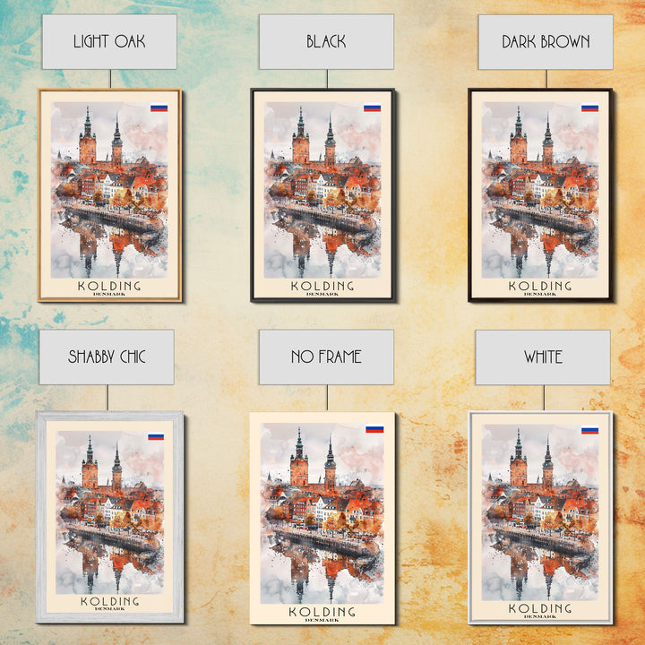 Kolding Denmark Waterfront View, Framed Canvas Print, Travel Poster, Wall Art, Kitchen Decor, Danish Urban Painting, Waterfront Scenery