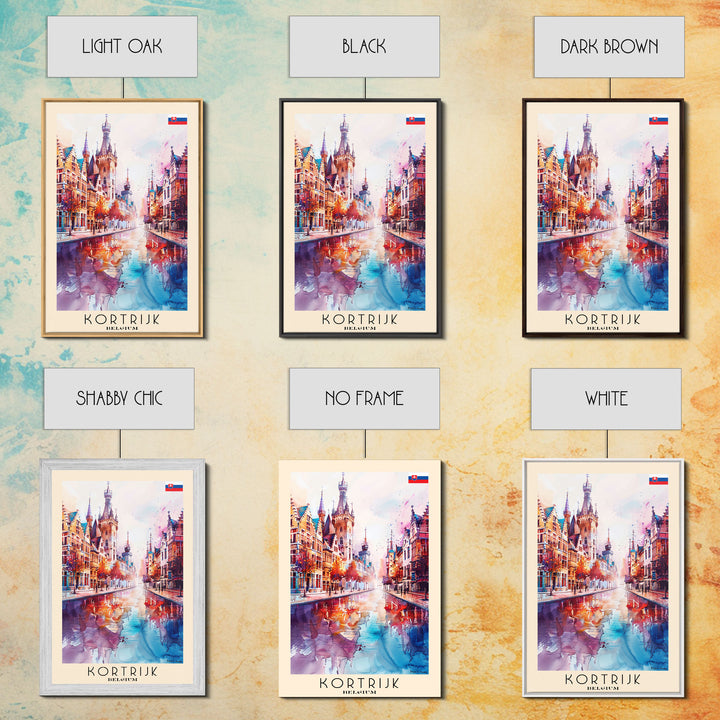 Kortrijk Belgium Charming Cityscape, Framed Canvas Print, Travel Poster, Wall Art, Nursery Decor, Belgian Urban Scene, Charming City Artwork