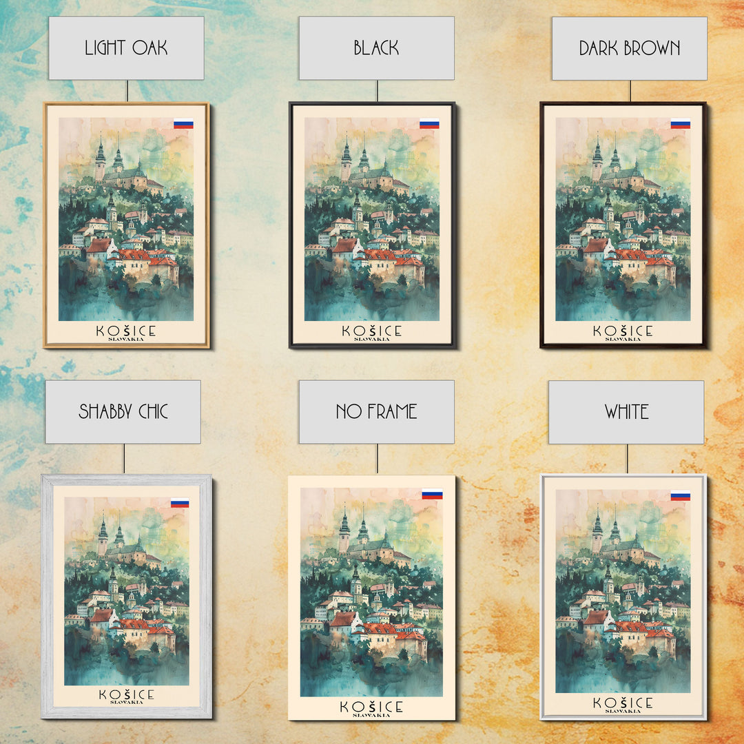 Kosice Slovakia Historic Cityscape, Framed Canvas Print, Travel Poster, Wall Art, Office Decor, Slovakian Urban Painting, Historic City Scene