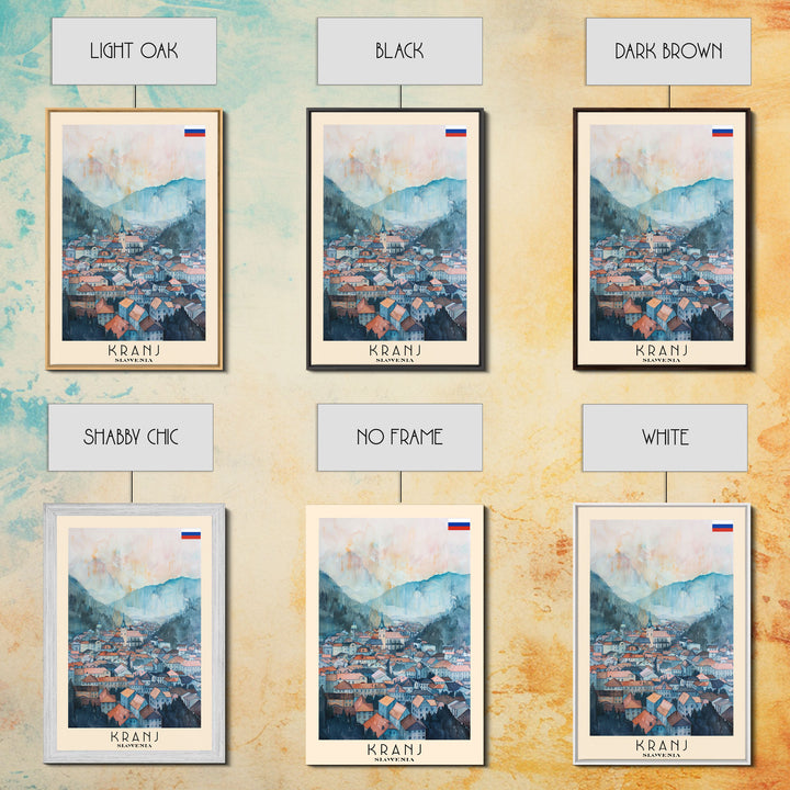 Kranj Slovenia Travel Poster Framed Canvas Print, Watercolor Painting, Scenic Wall Art, Living Room Decor, Artistic Travel Print, Vacation Souvenir