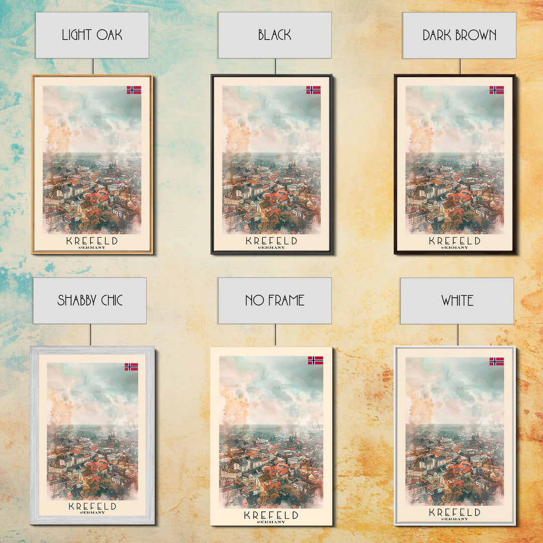 Krefeld Germany Travel Poster Framed Canvas Print, Urban Landscape, Minimalist Wall Art, Home Decor, Original Painting, Travel Print