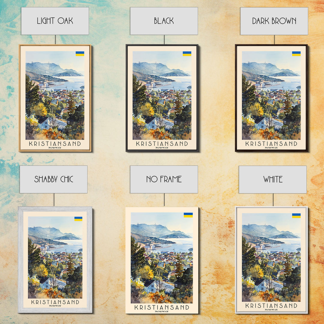 Kristiansand Norway Travel Poster Framed Canvas Print, Scenic Landscape Art, Watercolor Painting, Home Decoration, Travel Print, Artistic Gift