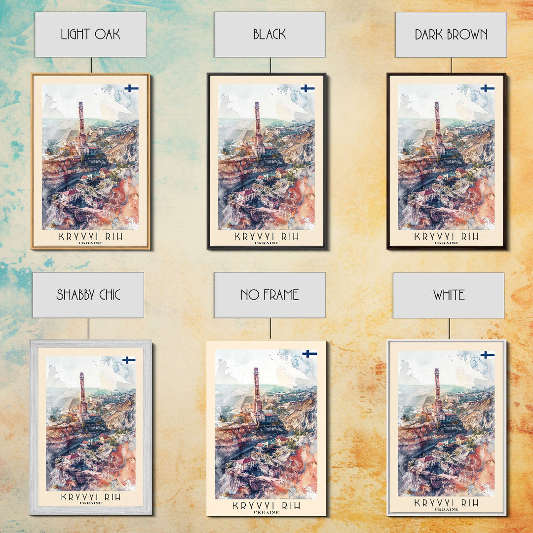 Kryvyi Rih Ukraine Travel Poster Framed Canvas Print, Watercolor Cityscape, Home Decor, Wall Art, Travel Print, Original Art